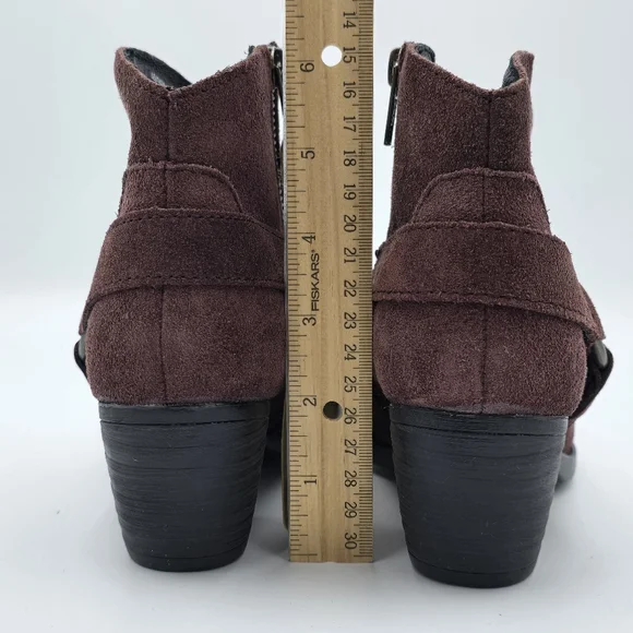 NWT Born Carmel Harness Suede Ankle Booties, Burgundy/Wine, Women's Size 6 - Picture 9 of 16